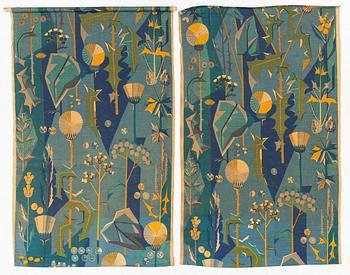 Dagmar Lodén, gardiner, ett par, "Tistlar", ca 215 x 132 cm vardera.