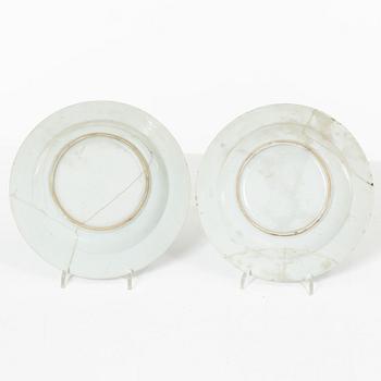 A group of three Chinese blue and white porcelain serving dishes and five dessert plates, Qing dynasty, Qianlong(1736-95.