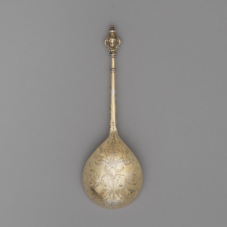 A Swedish 17th century silver-gilt spoon, mark of Johan Christophersson, Torshälla (1639-1671).