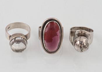 RINGAR, 3 st, silver, delvis danska stämplar. Vikt 19,0 gram.