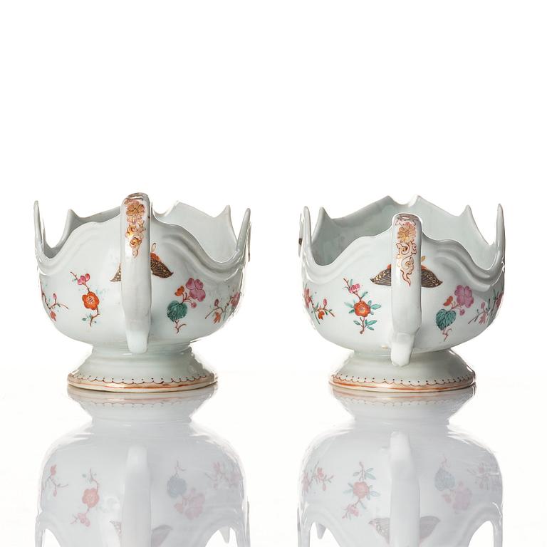 A pair of famille rose sauce boats, Qing dynasty, Qianlong (1736-95).