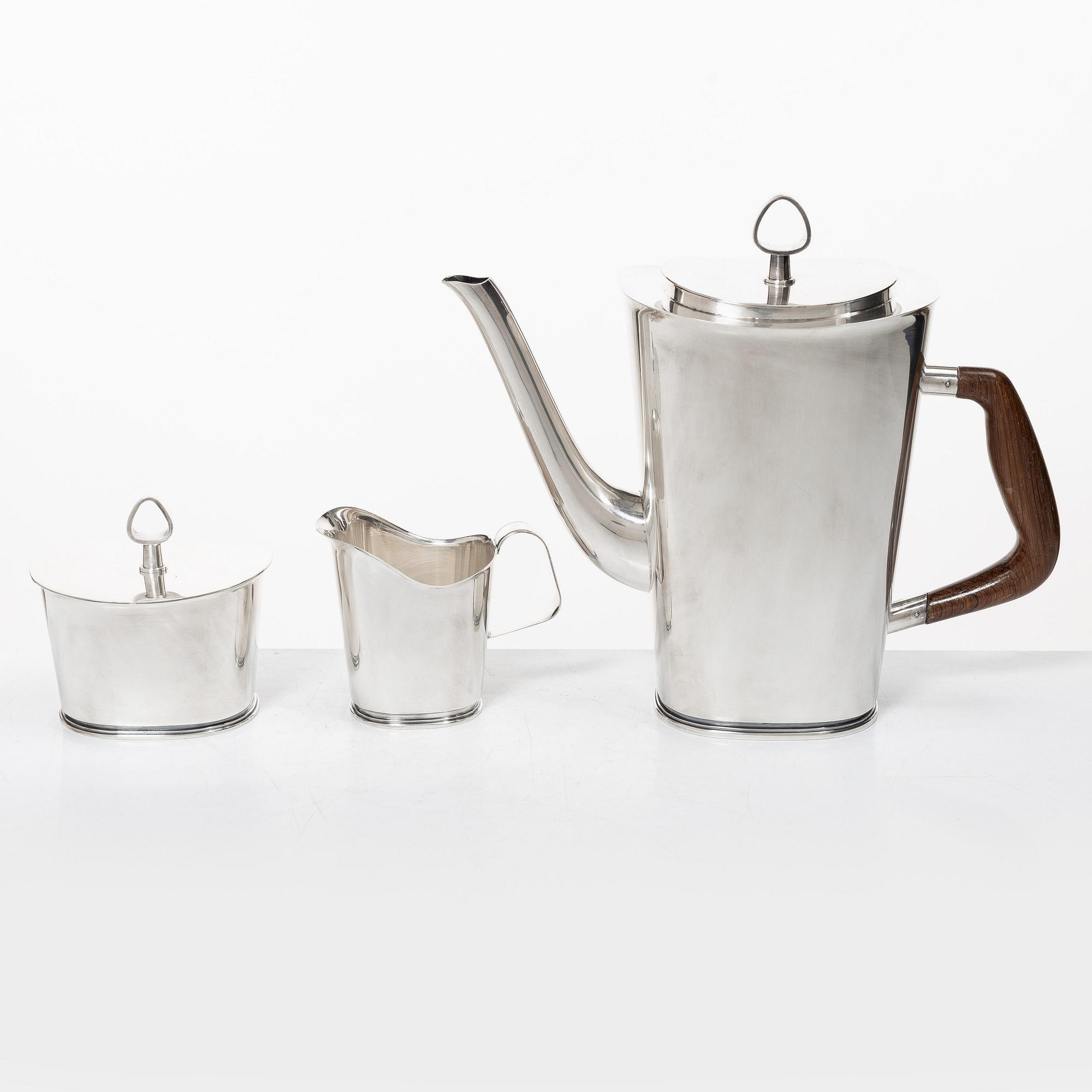 A three piece silver coffee-set, design Vera Ferngren, Guldsmedsaktiebolaget, Stockholm, Sweden 1964-1967.