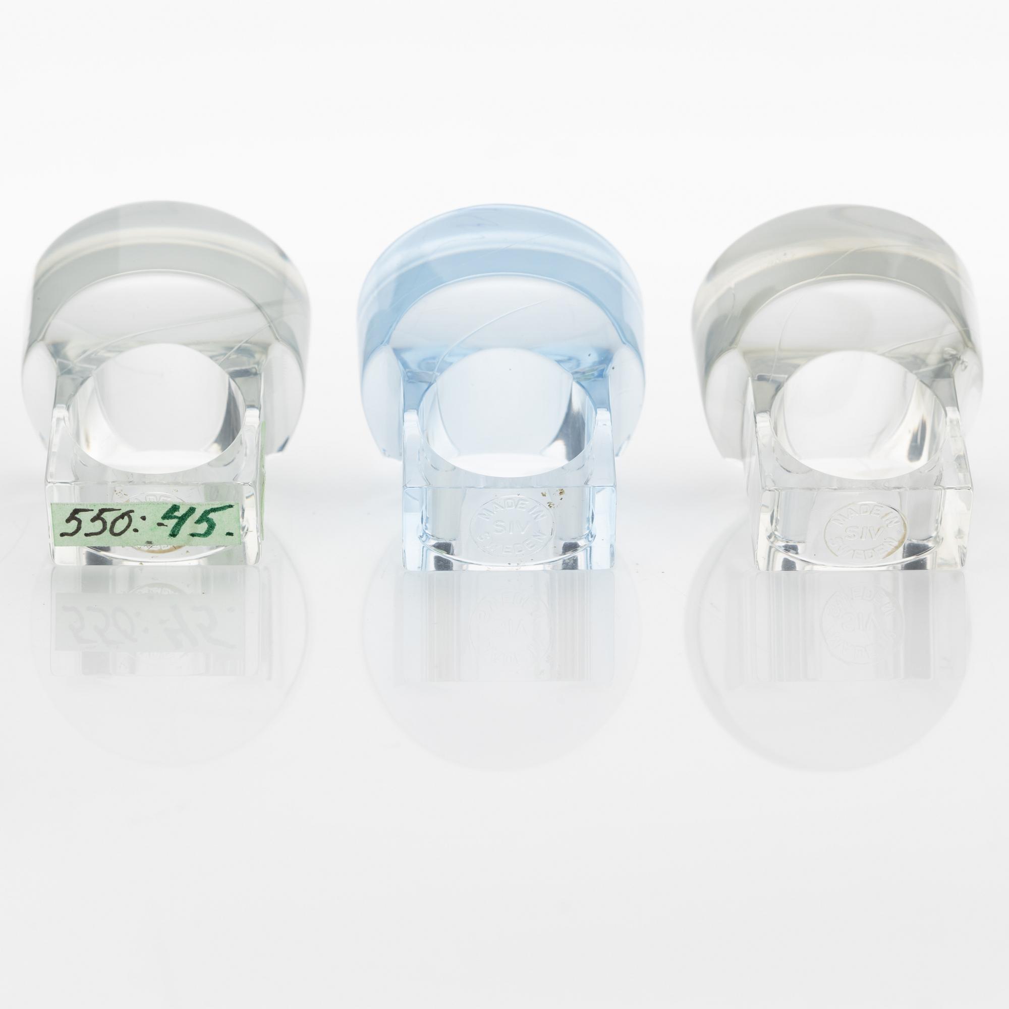 Siv Lagerström, three acrylic plastic rings, 1970s.