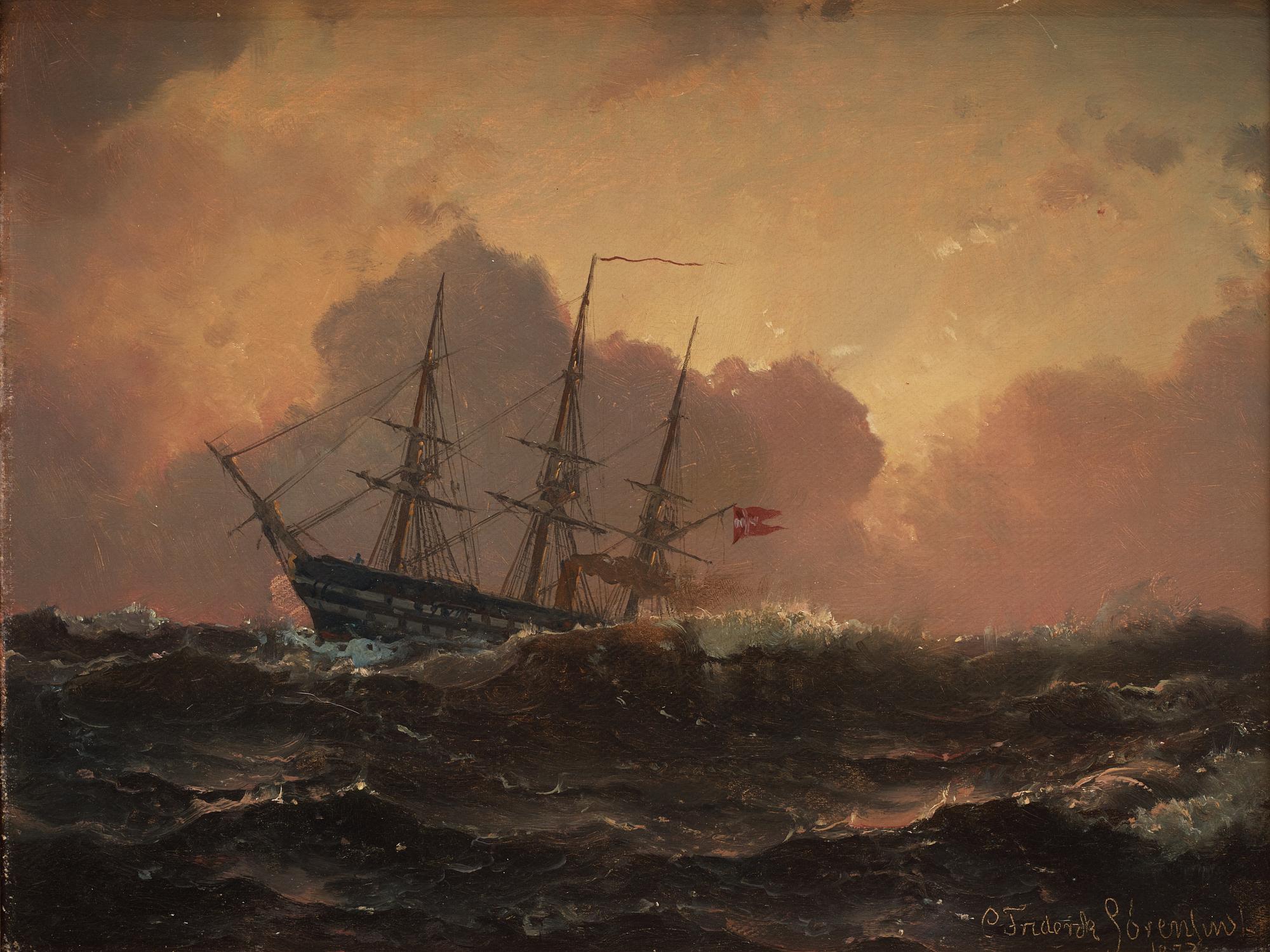 Carl Frederik Sørensen, Danish-flagged Ship on Foaming Sea.