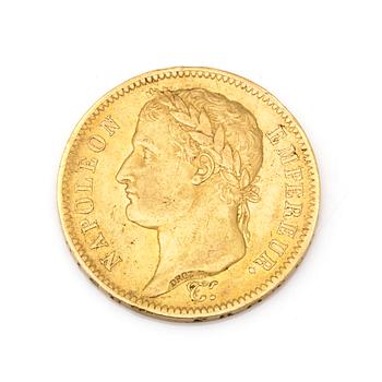 A FRENCH 40 FRANCS GOLD COIN, Napoleon I, 1811. Ca 9 grams.