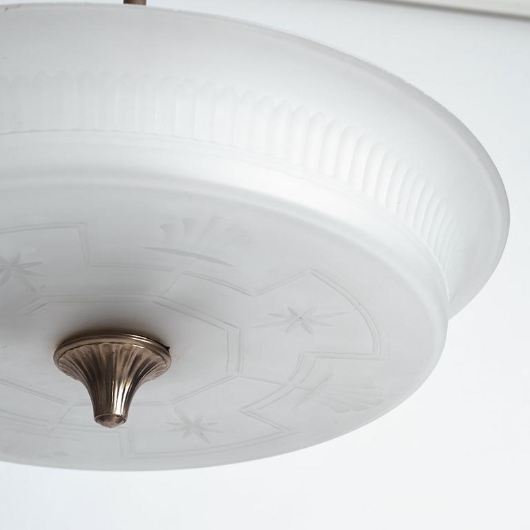 Edward Hald, & Erik Tidstrand, a ceiling lamp, Orrefors & Nordiska Kompaniet, 1920s-30s.