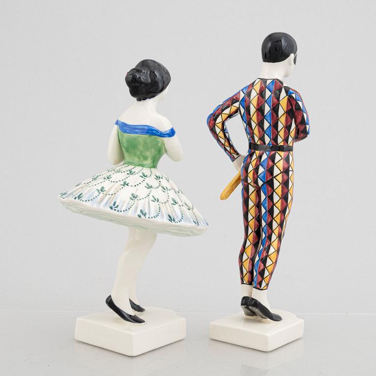 Rasmus Harboe, figurines, 2 pcs, faience, Aluminia, Denmark, early 20th Century.