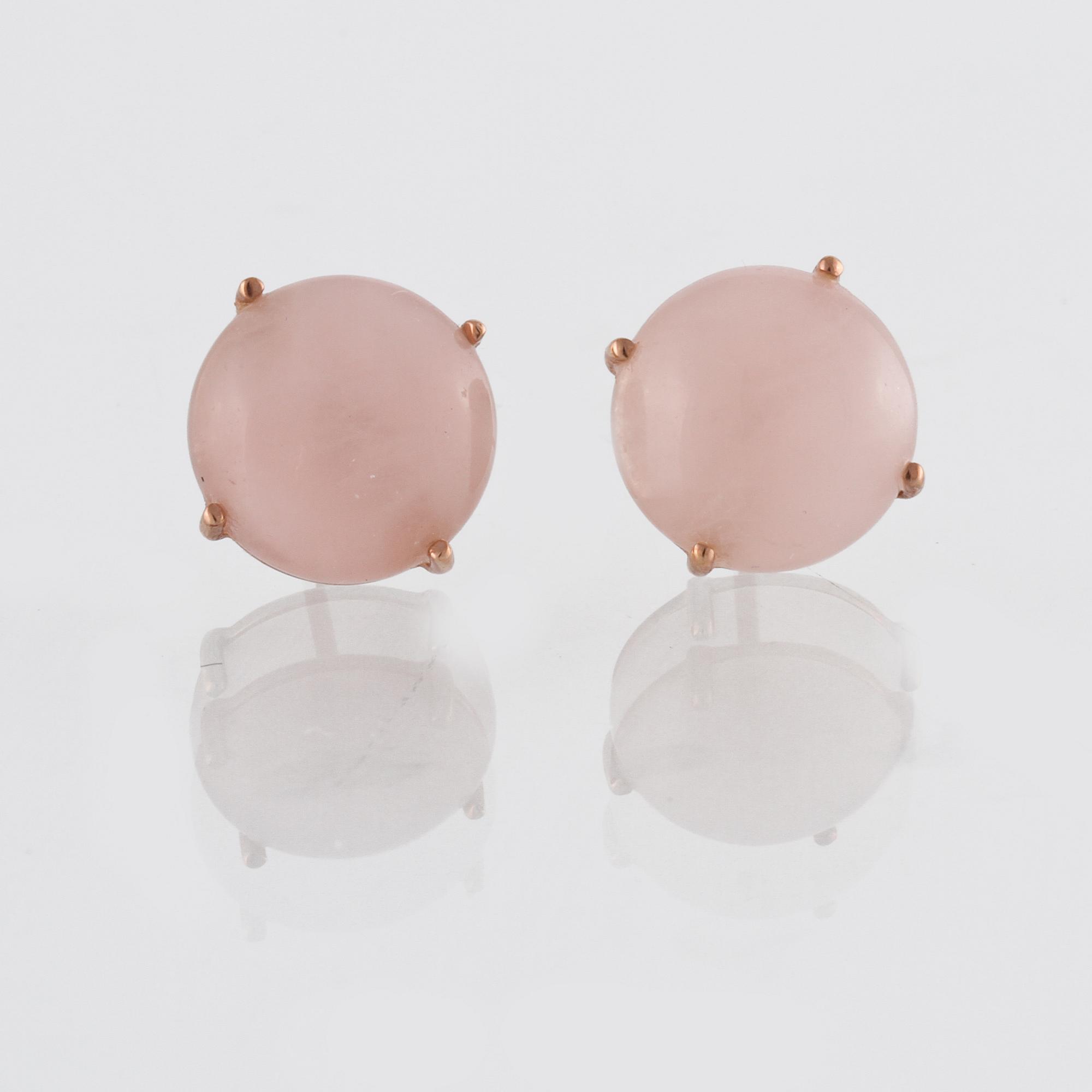 ÖRHÄNGEN, 18K roséguld troligtvis med cabochonslipad rosa kvarts. Vikt 5,5 gram.