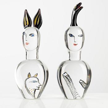 Ulrica Hydman-Vallien,two glass sculptures, Kosta Boda, Studio Edition, numbered 79/250 & 122/250.