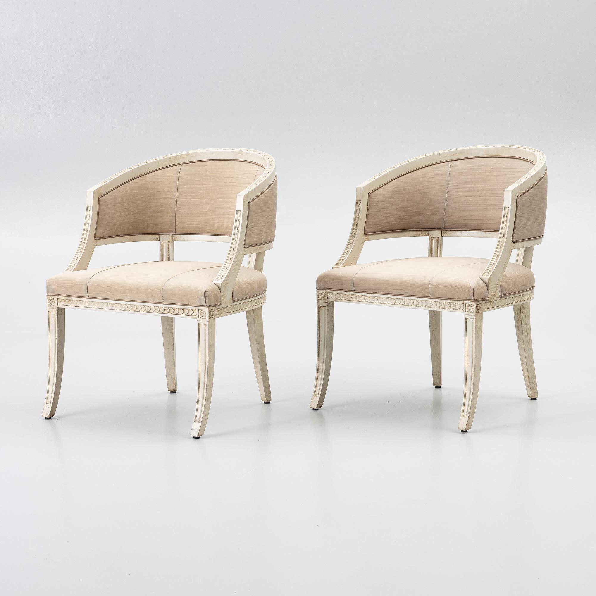 A pair of late-Gustavian style armchairs, late 20th Century.