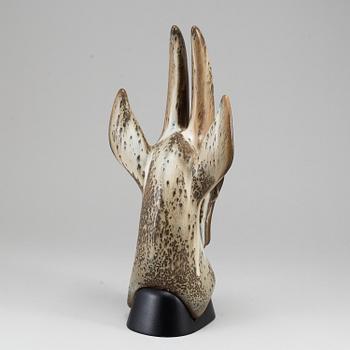 GUNNAR NYLUND, skulptur, gasellhuvud, Rörstrand, unik.
