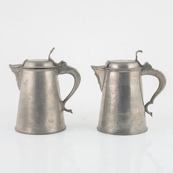Two pewter jugs and a bowl, various masters, 19th century.