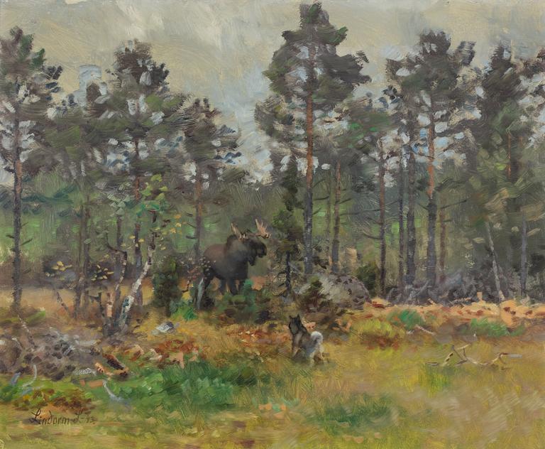 Lindorm Liljefors, Dog Pointing at Moose.
