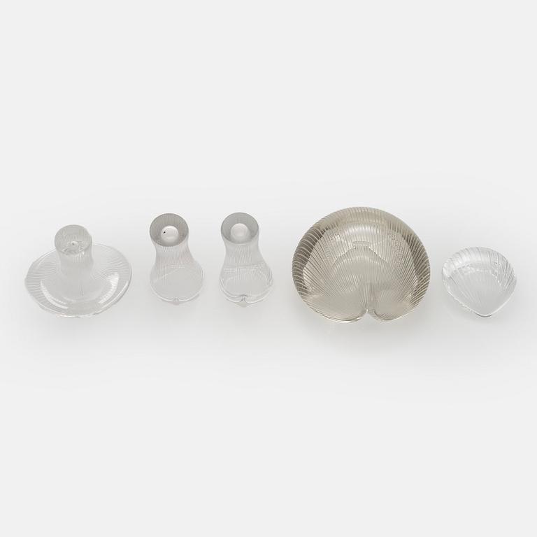 Tapio Wirkkala, A set of five glass vases / art glass objects, signed Tapio Wirkkala Iittala.