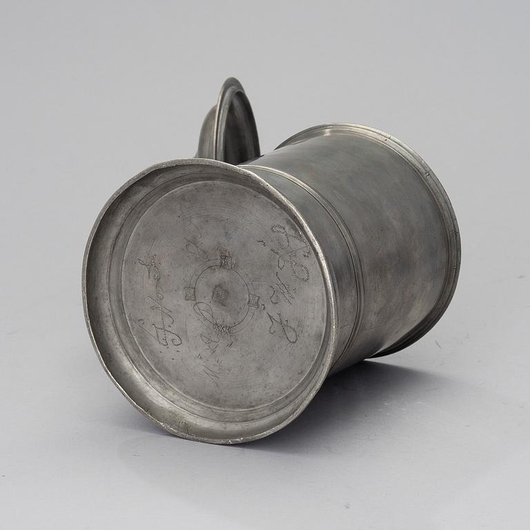 An 1840 pewter tancard by Johan Lindblad, Turku Finland.
