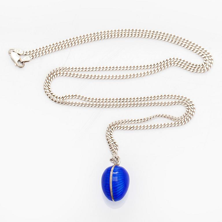 Pendant, egg, blue enamel, silver, A. Tillander.