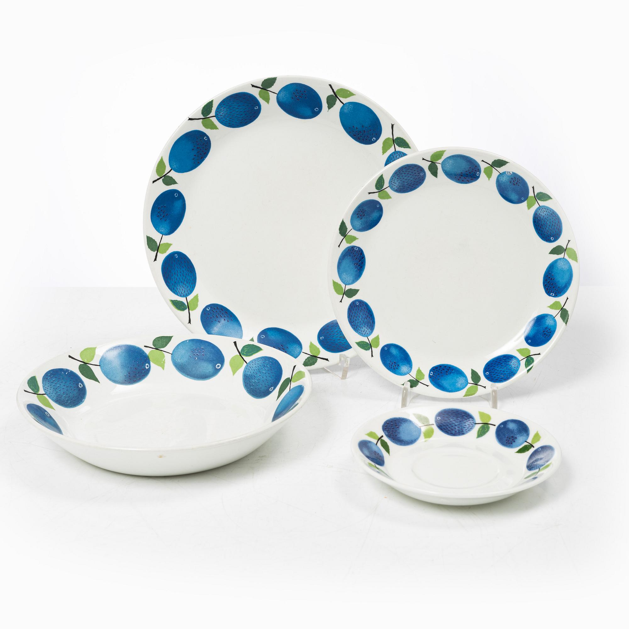 Stig Lindberg, servisdelar, 16 st, "Prunus", Gustavsberg.