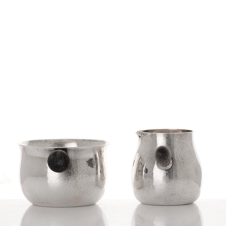 Georg Jensen, a set of three pieces of sterling coffee service, Copenhagen 1925-44 (the sugar bowl 1925-33), design nr 80 A and B.