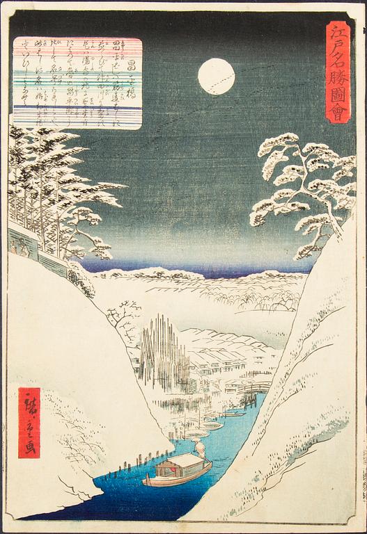 ANDO UTAGAWA HIROSHIGE II, träsnitt, 2 st, Japan, 1800-tal.