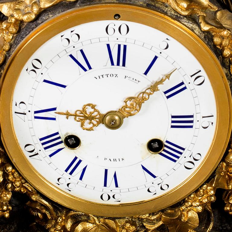 A GILT-BRASS AND MARBLE MANTEL CLOCK PARIS VITTOZ A.