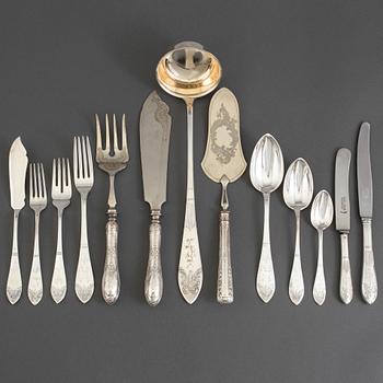 A 100 part silver cutlery set with monogram by Jüliis Blüm, Riga.