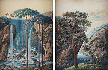 Anders Gustaf von Düben, The waterfalls in Bergpark Wilhelmshöhe, Germany, a pair.