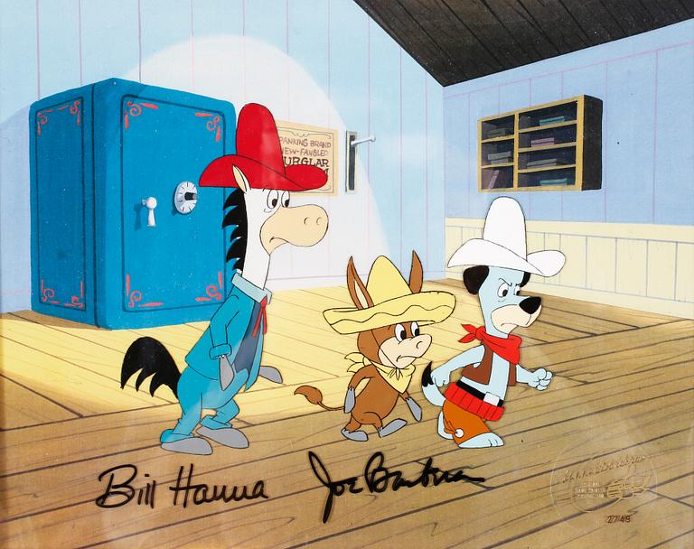 Two film cells by William "Bill" Hanna and Joseph Barbera,  Hanna-Barbera, Original Handpainted Priduktion Cel, signed.