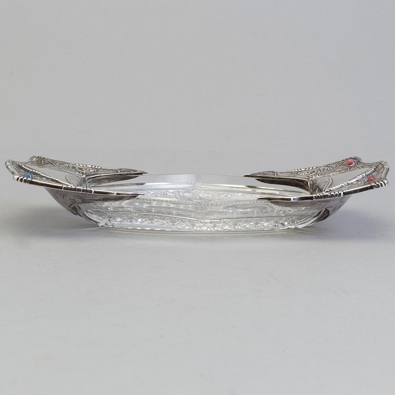 An art noveau gem silver mounted crystal glass bowl maker's mark Yegor Cheryatov for LORIÉ, MOSCOW, 1908-1917.