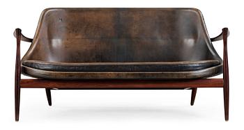 67. An Ib Kofod Larsen 'Elisabeth' palisander and black leather sofa, Christensen & Larsen, Denmark 1950-60's.