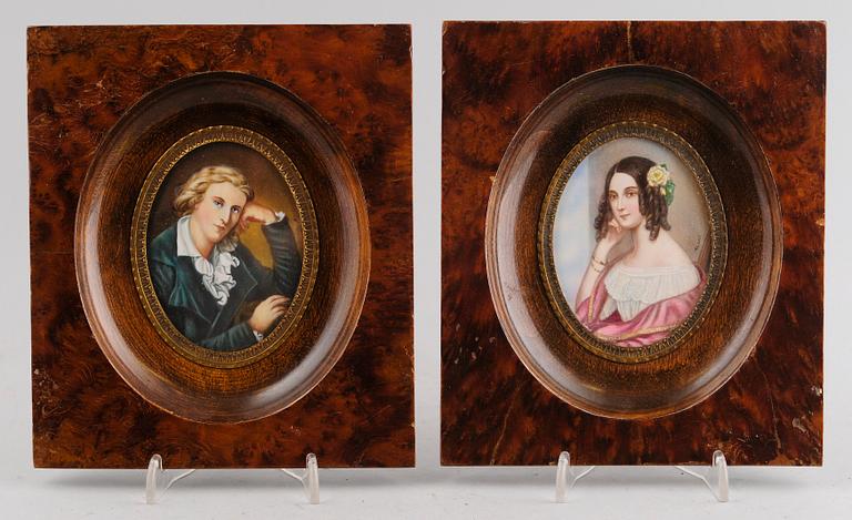 MINIATYRER, 2 st, sign Orto och René, 1800-/1900-tal.