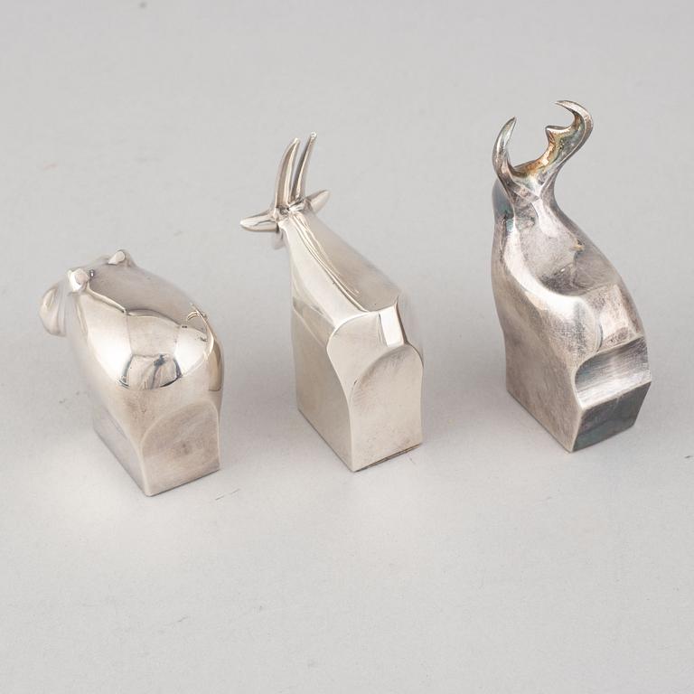 Gunnar Cyrén and others, three silver plated zinc figurines, Dansk Designs, Japan.