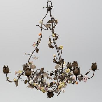 A 19th century metal and porcelain chandelier.