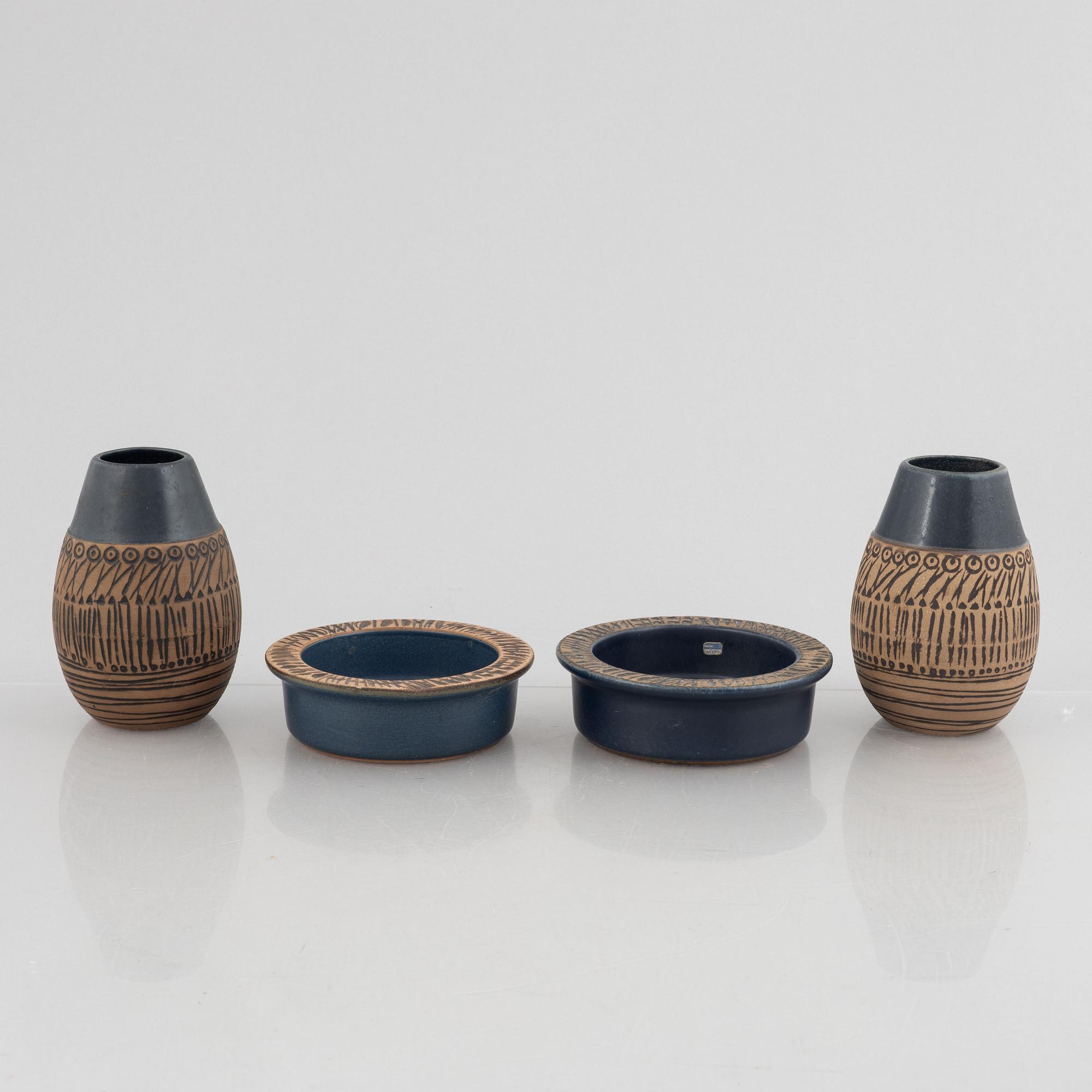 Lisa Larson, vaser, ett par och skålar, ett par, "Granada", Gustavsberg.