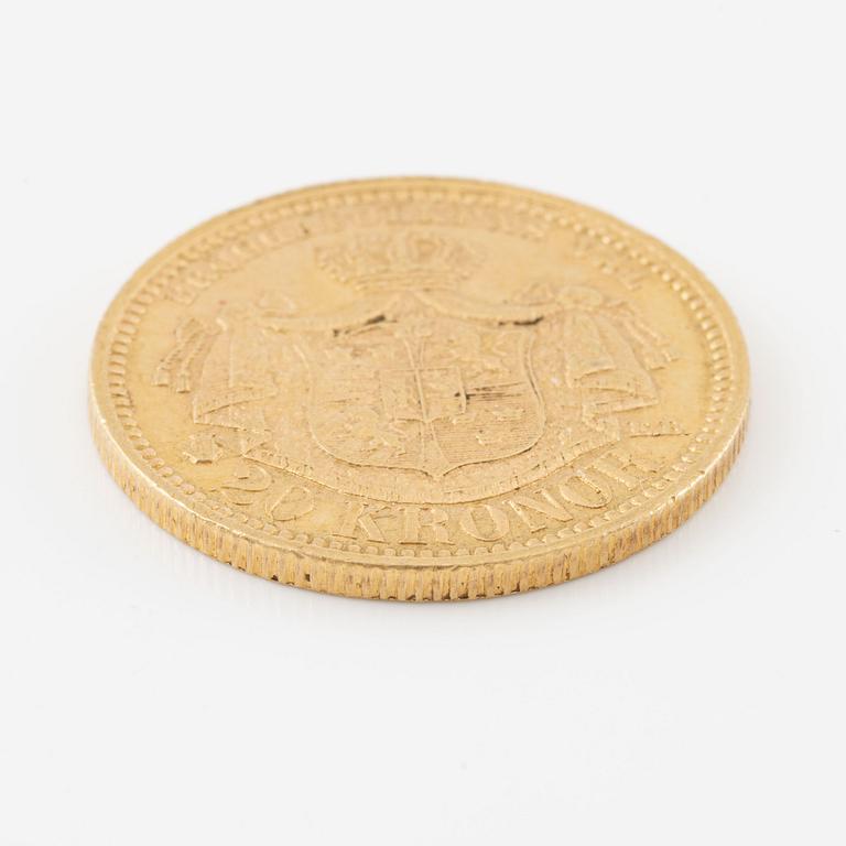 Gold coin, Sweden, Oscar II, 20 kr, 1877.