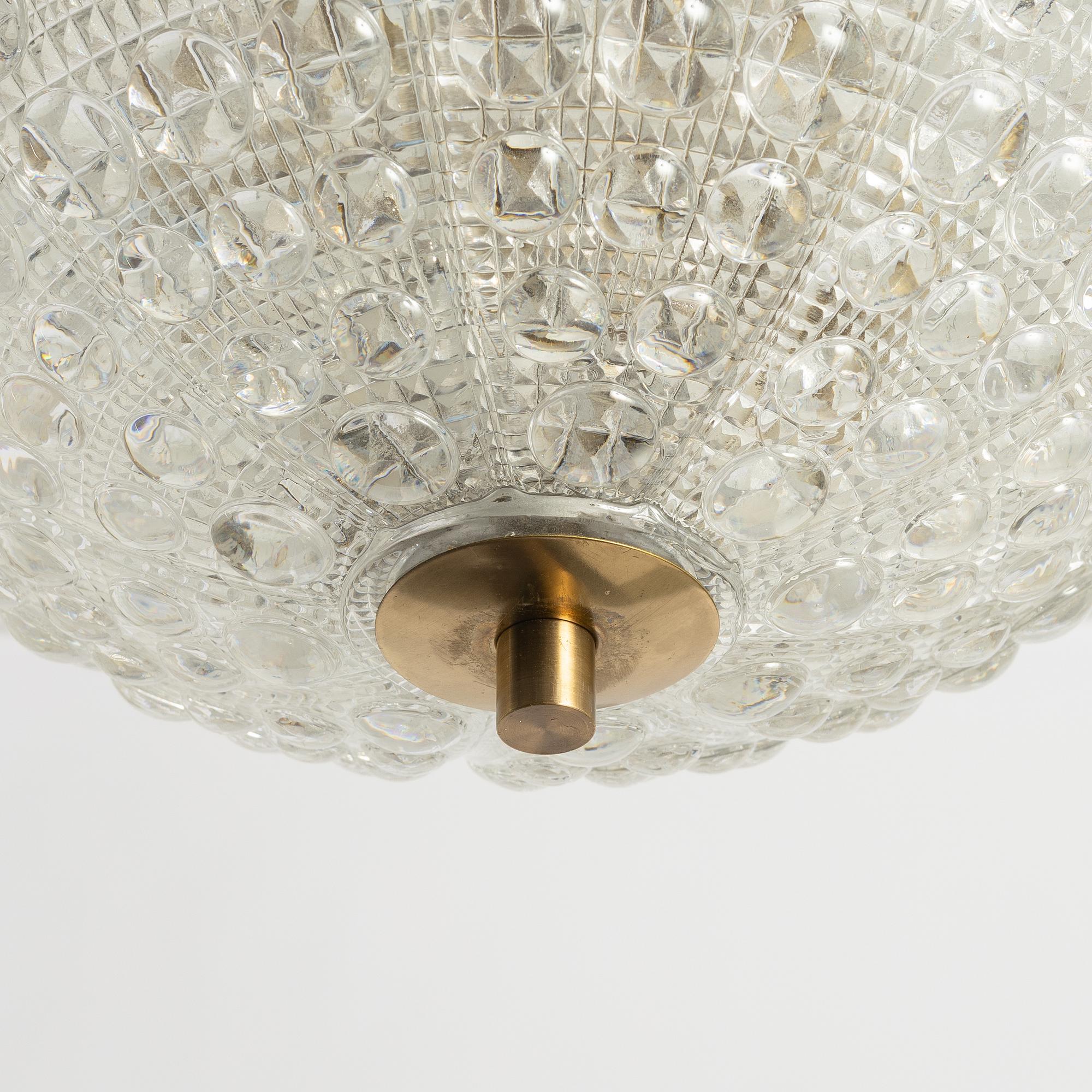 Carl Fagerlund, a set of three ceiling lamps, Orrefors.