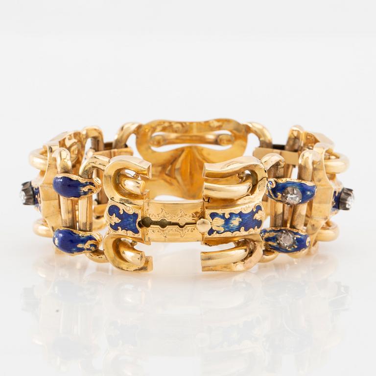 Armband 18K guld med emalj och rosenslipade diamanter, sannolikt Gustaf Adolf Cedergren Stockholm 1849.