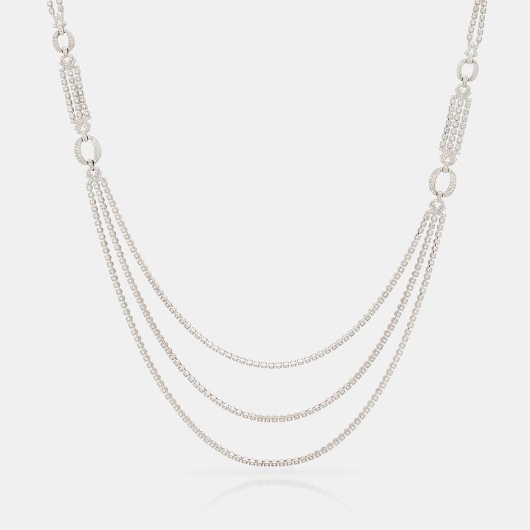 A brilliant cut diamond necklace, total carat weight circa 16.50 cts. Quality circa G-H/VS-SI.