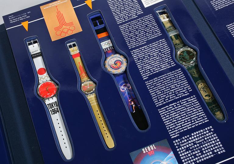 ARMBANDSUR, 9 st, "Swatch Historical Olympic Games Collection", Swatch, 1995.