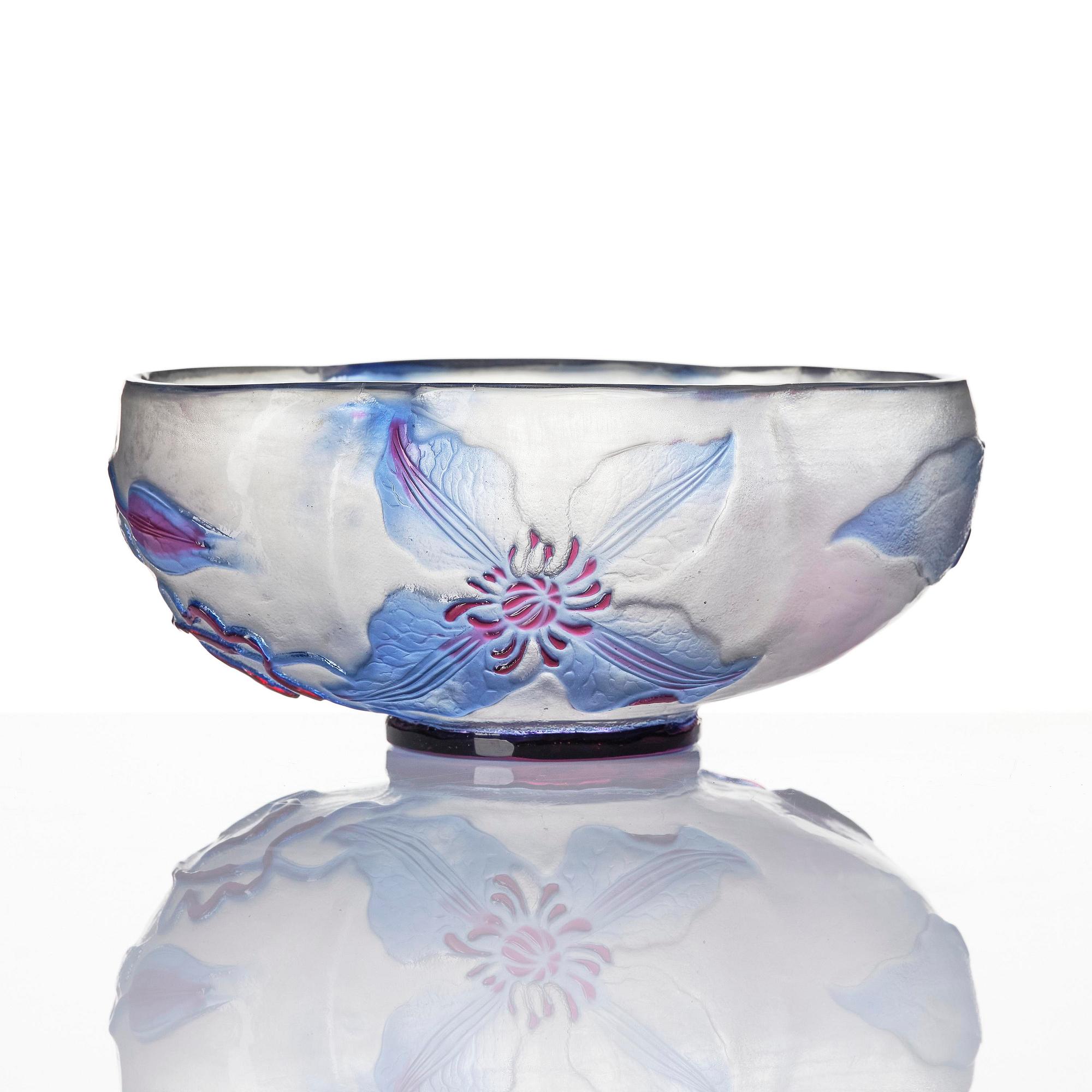 Emile Gallé, an Art Nouveau cameo glass vase and a fire-poilshed cameo glass bowl, Nancy, France.