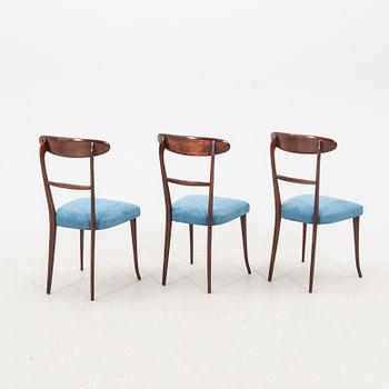A set of six Italian Mid 1900s walnut chairs.