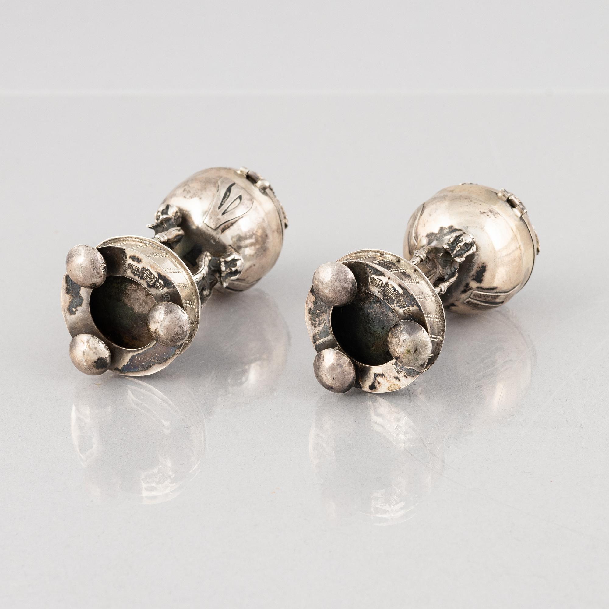 Salt and pepper shakers, a pair, silver, Russia 1884.