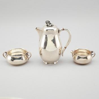KAFFESERVIS, 3 delar, sterlingsilver, CC Hermann, Danmark. Vikt ca 689 gram.