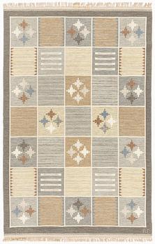 A flat weave carpet by Rakel Carlander, mid 20:th century, c. 307 x 200 cm, signed RC.