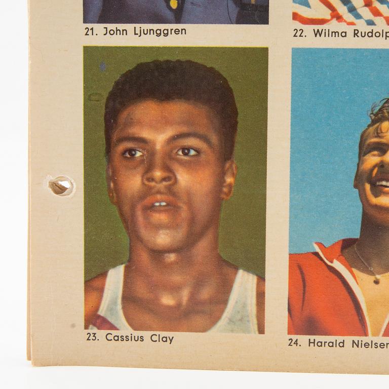 Idolkort, "Sportens stjärnor", bl a Cassius Clay, Nacka Skoglund mfl Hemmets Journal, 1960-tal.