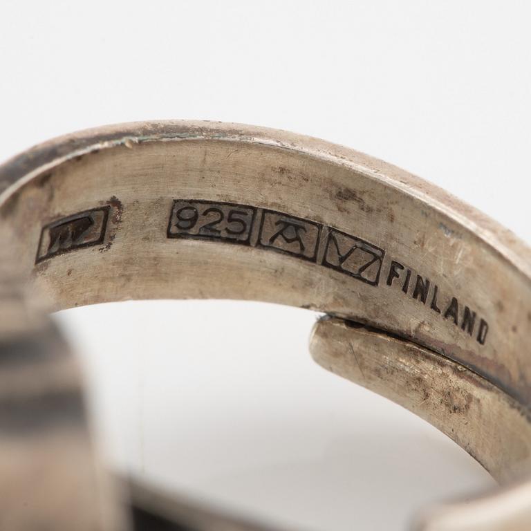 Karl Laine, ring, pendant, and bracelet, silver with rock crystal.