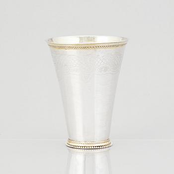 A Swedish 18th century parcel-gilt silver beaker, mark of Jacob Brunck, Stockholm 1720.