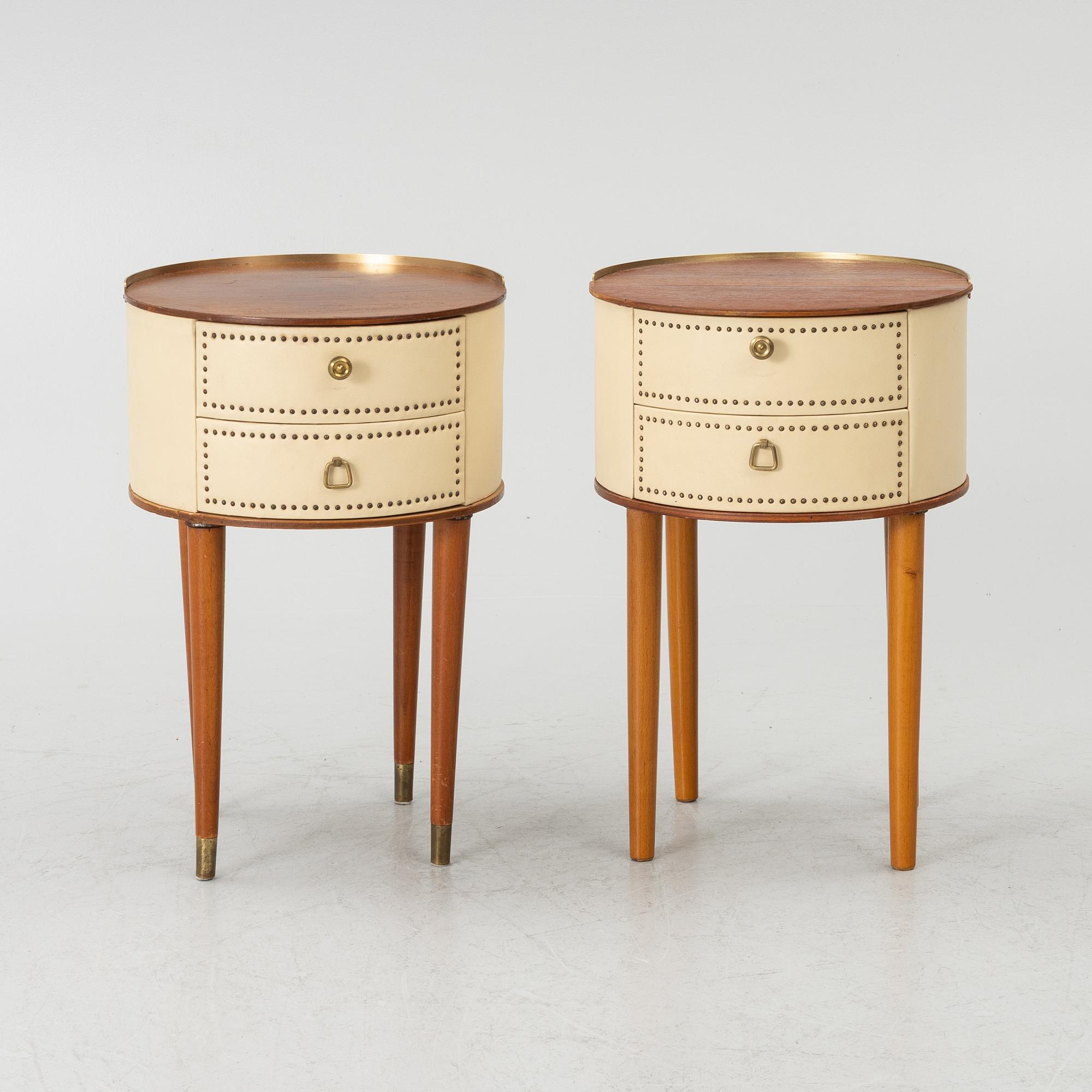 Bedside tables, a pair, Halvdan Pettersson’s furniture factory, Tibro, mid-20th century.