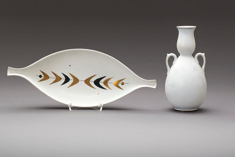 VAS samt FAT, Stig Lindberg, vitt carrara-gods, Pungo och  Grazia, 1900-talets mitt.