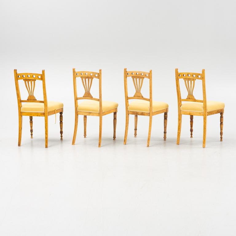 Four birch art noveau chairs, early 20th Century.