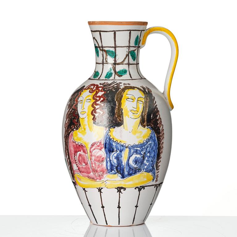 Wilhelm Kåge, a faience vase with handle, Gustavsberg Studio, Sweden, 1942.